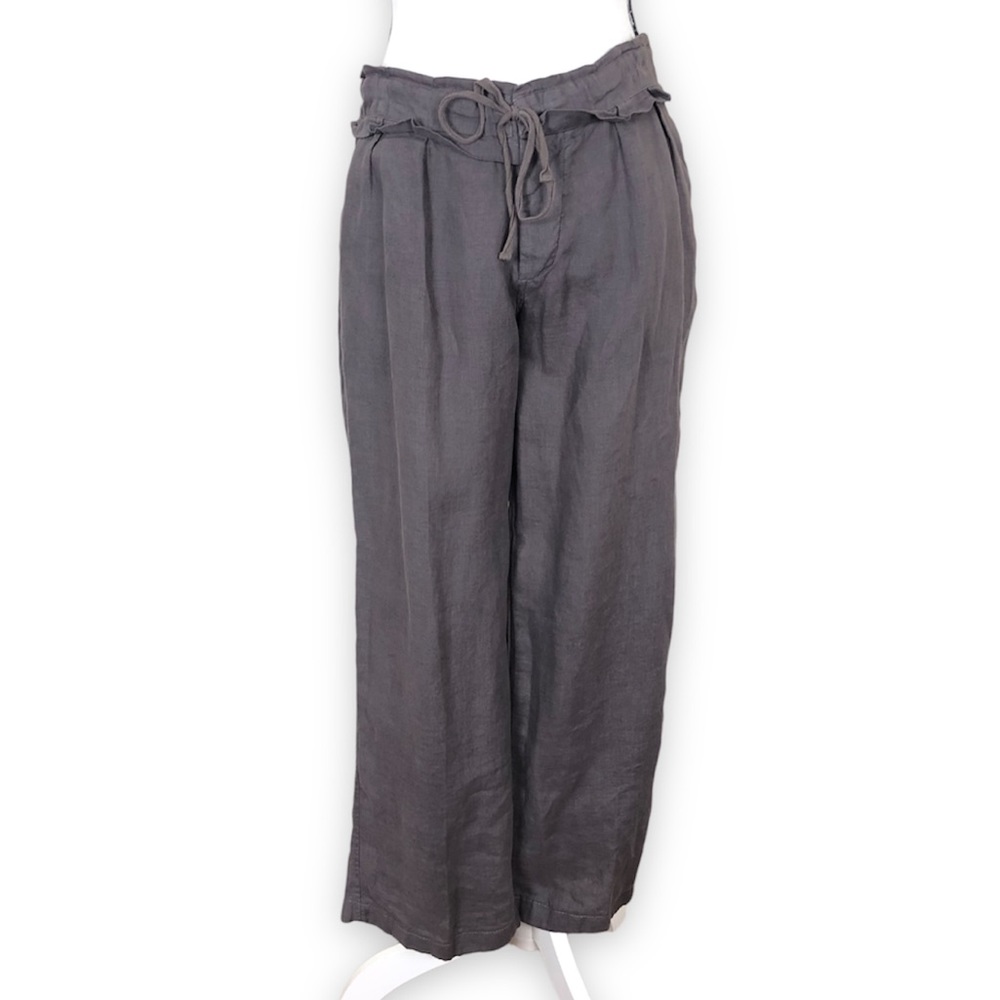 Johnny Was Oversized Linen Gray Wide Leg Lagenlook Boho Pants Drawstring Button
